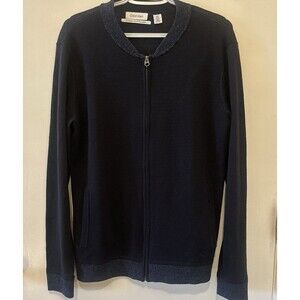 Calvin Klein Men’s Merino Wool Zip Sweater Jacket Navy Blue Size M